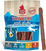 PLATO, Pet Treats, Thinker Sticks Soft Chewy Dog Treats, Air-Dried in USA, Salmon, 10 oz Bag