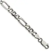 9 Inch Sterling Silver Antiqued 6.5mm Figaro Chain