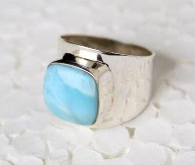 Timeless Elegance Handcrafted 925 Sterling Silver Larimar Statement Ring For Her