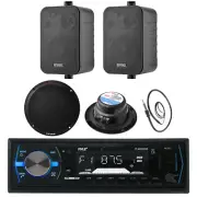 Pyle Black 6.5" Speakers, PLMRB29B Bluetooth USB Radio, Antenna, 4" Speakers