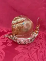 NEW FLAWLESS Venetian MURANO Italy Glass Amber 6.25” Crystal SNAIL SHELL Figure