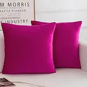 Velvet Decorative Throw Pillow Covers, Soft Square Cushion Case Home Decor for Living Room Couch Bed Sofa, Set of 2 Pack, Hot Pink, 18x18 Inch