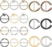 Mardatt 18 Styles 6 Colors Metal Scarf Circle Clips T-shirt Clips Buckle Round Clothing Ring Wrap Holder Clothes Corner Knotted Button for Women Scarf Dress Silk Shirt Tie Decor, Silver/Gun