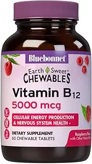 Bluebonnet Earth Sweet Vitamin B-12 5000 mcg Chewable Tablets, Raspberry, 60 Count