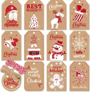 Christmas Gift Tags with String, 144 PCS Gift Tags for Christmas Presents, Kraft