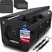 FORTEM Car Boot Organiser, Car Boot Tidy, Car Boot Storage, Collapsible Multi Compartment Car Organiser, Non Slip Bottom, Adjustable Securing Straps, Foldable Cover (3 Compartments, Black)