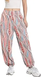 [Mintreus] Women's Harem Pants, High Waist Boho Palazzo Trousers with Front Pockets Summer Hippie Pants 2025, Boho Wavy Striped, Medium
