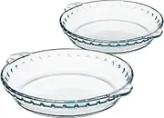 NUTRIUPS 25cm Glass Pie Dish - 9.5 Inch Flan Plate With Handle, 2pcs Round Baking Dish, High Heat Resistance for Cake, Tart, Serving