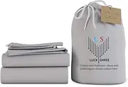 Certified Organic-Dreams-Sheets, 100% Organic-Cotton Sheet Long Staple Cotton 800-Thread-Count GOTS Certified, Sateen Weave Soft Feel, 18" Deep-Pocket Organic Sheets - [Small-Double, Light Grey]