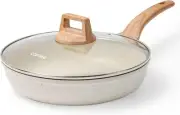 CAROTE Non Stick Frying Pan Skillet,10" 10" frying pan w/lid, White