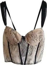 [HAMKVBPR] Womens Sexy Top Temperament Camisole Top Female Bustier Bra Chiffon Fish Bone Camisole Cropped Tank Tops Vest Top Shirts