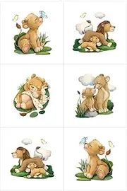UNIQUE Lion Fabric Panel Set (6 Panels, 12x12in Each), Quilting Panels, Baby Quilt Panels, Cotton Baby Panels, Blanket Panel, Cotton Sateen Fabric Panels for Quilting