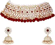 Aheli Elegant Indian Traditional Wedding Wear Kundan Pearl Encrusted Choker Necklace Set with Jhumki Earrings Ethnic Bollywood Party Gift for Women
