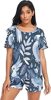 [RPLIFE] Blue Cockatoos Jammies for Women, Lightweight Pajama Sets for Women, Blue Cockatoos, Small