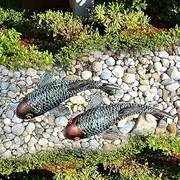 Tooyuart Garden Sculptures & Statues - Antique Koi Fish Decor Set of 2 for Outdoors, Patio, Yard, Lawn, Pond, Home Decoration (Bronze)
