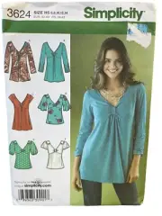 Simplicity Sewing Pattern 3624 Tunic Top Shirt Misses Size 6-14