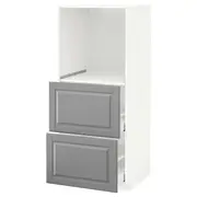 METOD high cabinet w 2 drawers for oven, white Maximera/Bodbyn grey, 60x60x140 cm