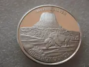 1 OZ .999 SILVER 1989 DEVILS TOWER STURGIS MOTORCYCLE-HARLEY RALLY COIN + GOLD