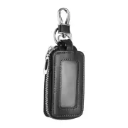 Car Key Fob Case Genuine Leather RFID Smart Key Chain Keychain Holder Black