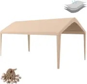 Carport Replacement Canopy Cover 10'x20' for Tent Top Garage light brown