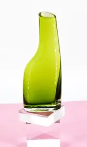 IKEA Okkso Lime Green Clear Bud Vase White Cased Interior Vintage Art Glass 8"