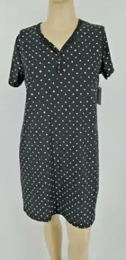 NWT Croft & Barrow Knit Nightgown S/S Black Polka Dot Polyester Bland