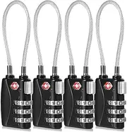 CFMOUR TSA Locks - 1, 2, 3, 4, 5, 6 Pack 3-Dial Security Cable Travel Combination Padlock for Suitcase Luggage Case Bag Code Lock - Black (Pack of 4)