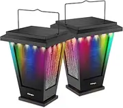pohopa Bluetooth Speakers Waterproof, Solar Powered 2 Packs True Wireless Stereo Sound 20W Auto Dual Pairing Indoor Outdoor Speakers with 20 Piece Sound Responsive Colored LED Lights, Richer Bass