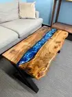 48"x30" Blue Epoxy Resin Dining Table Live Edge Wooden Console Bar Desk Home Dec