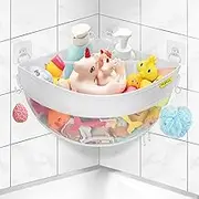 Bath Toy Storage Corner Wall Mounted, 4.32 Gallons Bath Toy Holder, Bottom Zipper Mesh Bathtub Toys Storage Organizer Bag, Quick Access Baby Shower Caddy Quick Dry Bathtub Toys Holder Accessory