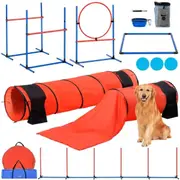 Dog Agility Training Equipment 7 PCS Set Upgrade w/ Hurdles 2 Tunnels Ring