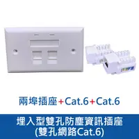 在飛比找PChome24h購物優惠-埋入型雙孔防塵資訊插座-雙孔網路Cat.6