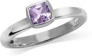 [Silvershake] Natural Cushion Cut Amethyst 925 Sterling Silver Stack/Stackable Solitaire Ring