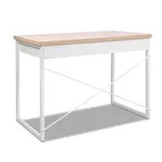 Steel Frame Desk with Drawer - White and Oak