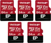 Patriot V30 64GB A1 USH-I C10 U3 4K Micro SD Card Dashcam/Home Surveillance 5PK