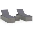 3-Piece Garden Sun Loungers Outdoor Patio Pool Beach Lounge Chairs Table Rattan