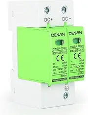 Surge Protector, 2P Photovoltaic DC 1000V Surge Protector, 40KA Lightning Protection Device, Surge Protection Device 35mm DIN Rail Mount for Home