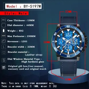 Benyar 男士計時碼表運動手錶頂級品牌豪華石英手錶防水夜光時鐘