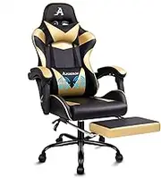ALFORDSON Gaming Chair Racing Ergonomic Office Chair with Extra Large Lumbar Cushion Leather Swivel Home Desk Computer Chair with Footrest Executive Task Chair Recliner E-Sport Chair (Gold)
