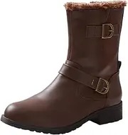 [rivers] Womens - Boots Winter - Riding Boots/Mid Calf Brown - Casual Footwear - Buckled - Round Toe - Low Heel - Work Shoes - Everyday Office Wear 7