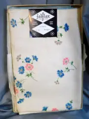 VINTAGE FALFLAX PURE LINEN HAND PRINTED COSMOS 54 X 70 TABLECLOTH