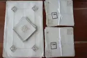 NOS 1940s Sferra Bros Italy 20 pc Linen Placemat Set Beige Needle Lace Cutwork