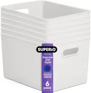 Superio 22L Large Ribbed Storage Bin- Plastic Storage Bin (6 Pack, White)
