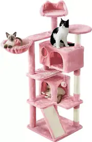 Cat Tree, 57 Inches Cat Tower with Double Condo, Scratching Board and Basket, Ca
