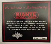 1:18 Certificate: HRT VS Commodore Peter Brock ast ATCC round victory
