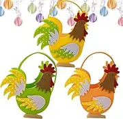 Easter Rooster Bucket Bags,3x Felt Easter Rooster Tote Bags - Cute Funny Farmhouse Chicken Egg Holder with Handle for Boys Girls