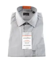 Van Heusen Mens Dress Shirt New M 15- 15.5 32/33 Gray Stripe Stain Shield