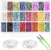 Cimeton 14404Pcs 24 Colors Beading Glass Bugle Seed Beads Craft Beads 6mm with Beading Needles Crystal String Scissors for DIY Bracelet Necklaces Crafting Jewelry Making