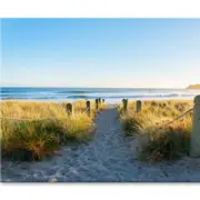 Bollards And Grassy Dunes Print 100% Australian Made 120 x 90cm (Stretched)