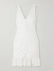 [Kika Vargas] Kika Vargas - Kath Ruched Twill Mini Dress - White - US10 US 10 White